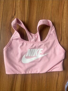 Girls Nike Light Pink Racerback Sports Bra with White Swoosh